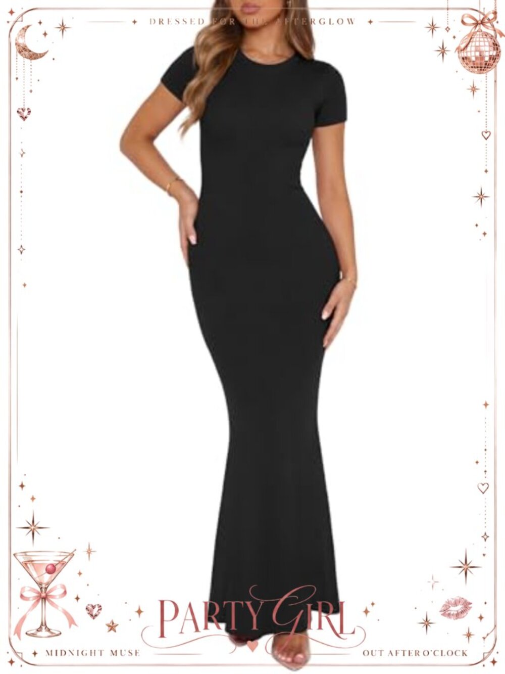 Women's Ribbed Modal Mermaid Maxi Dress Short Sleeve Bodycon